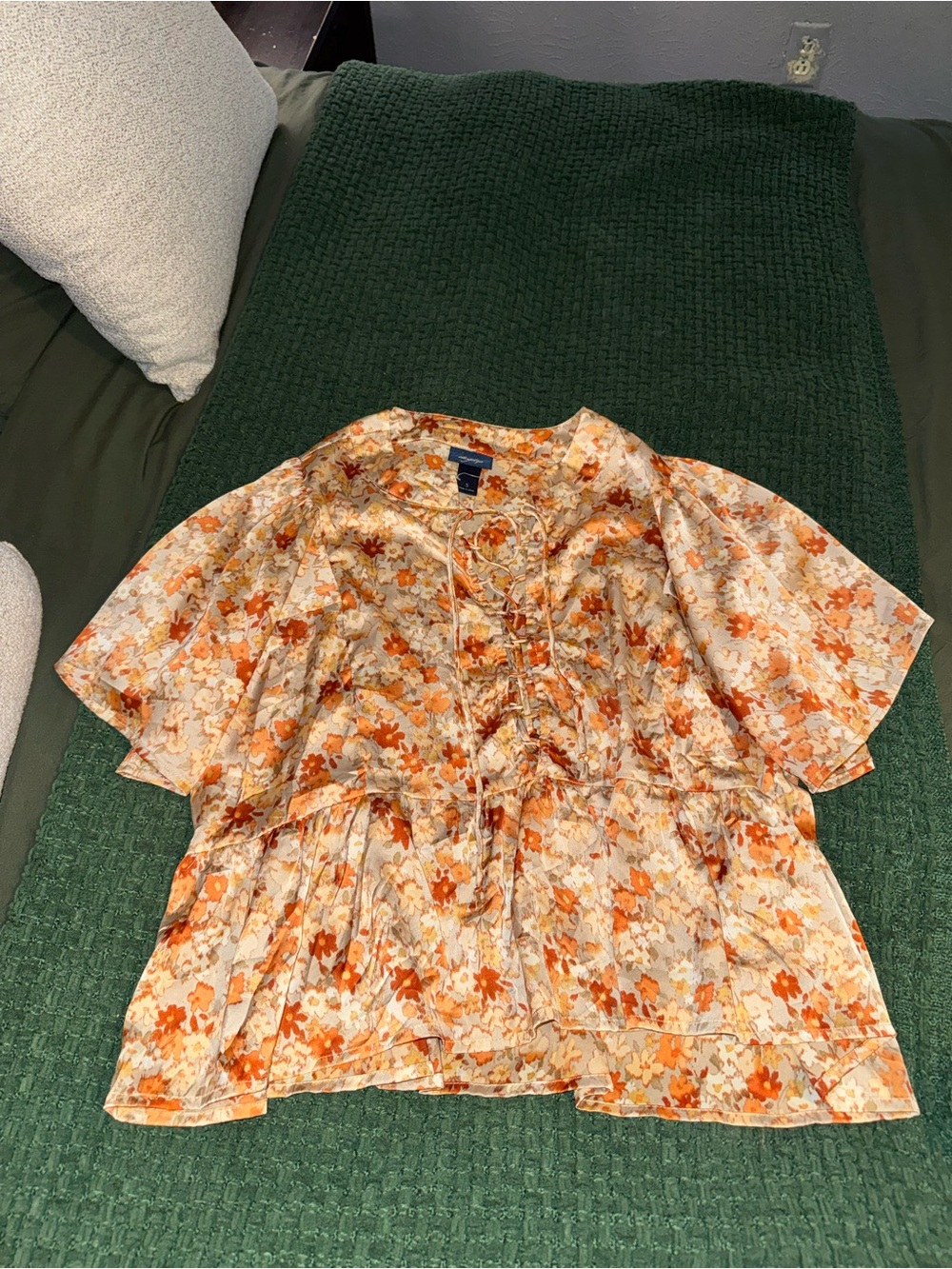 Daytrip Orange Floral Lace-Up Peasant Top